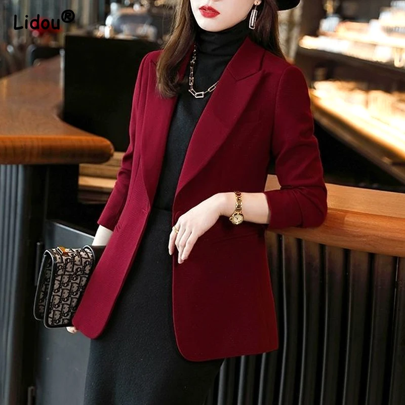 Capable Intellectual Notched Button Loose Solid Color Blazers Formal Office Lady 2022 Women\'s Clothing Thin Autumn Winter Casual