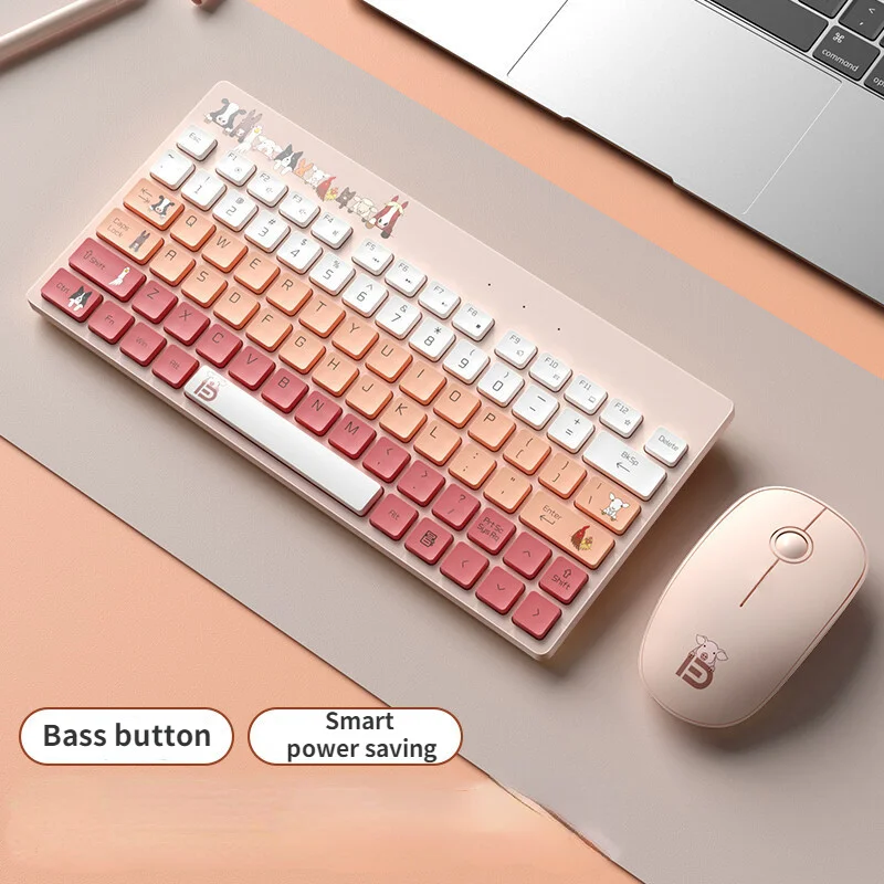 

New Cute Animals 2.4G Wireless Keyboard and Mouse Set 78 Keys Ultra-thin Portable For Home Offices Computer Laptop For Girl Gift