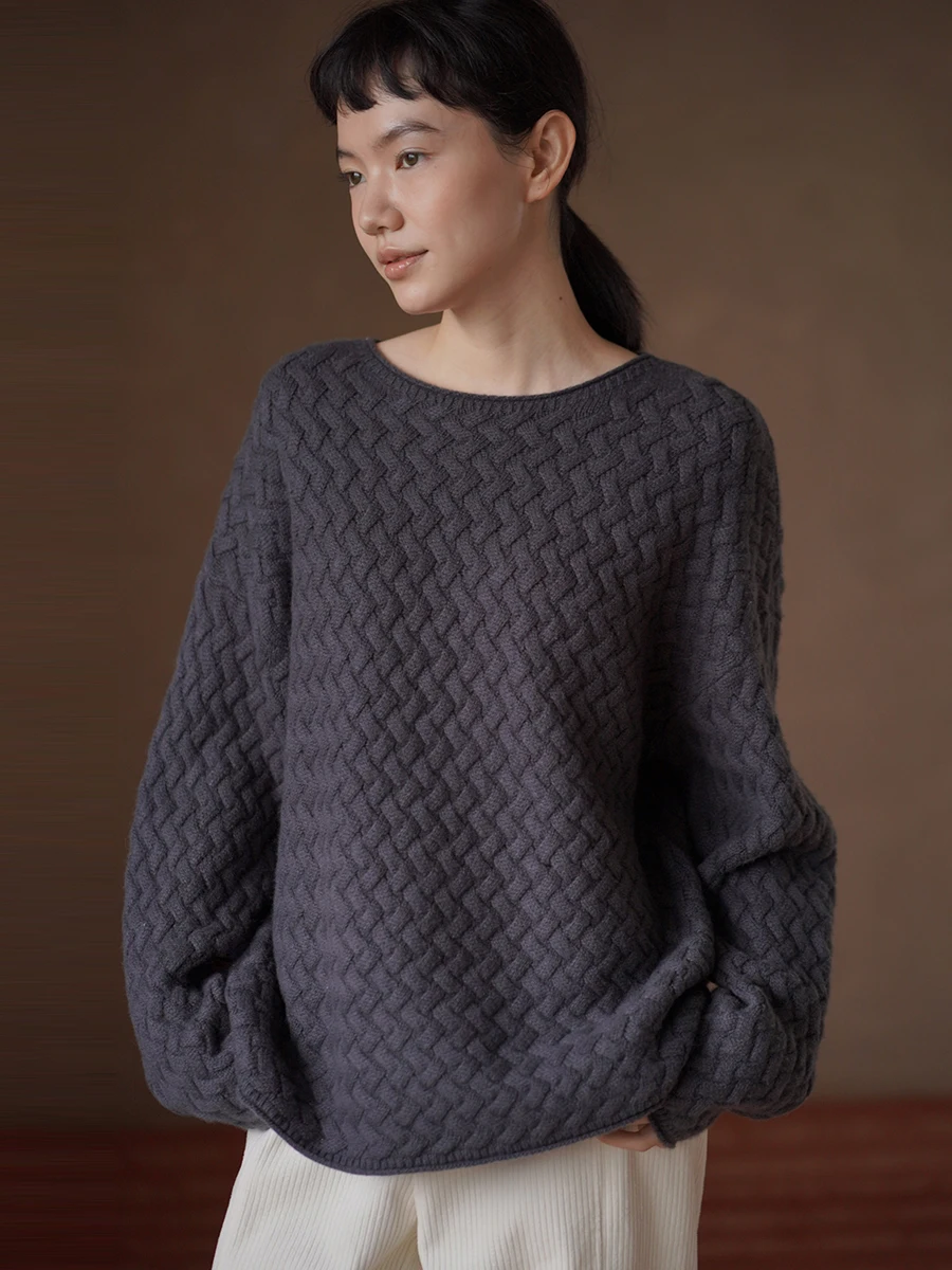 

Свитер Hacikis Miss Lazy из 100% шерсти, мягкий, с круглым вырезом, с вышивкой, с эффектом похудения, повседневный, с длинными рукавами