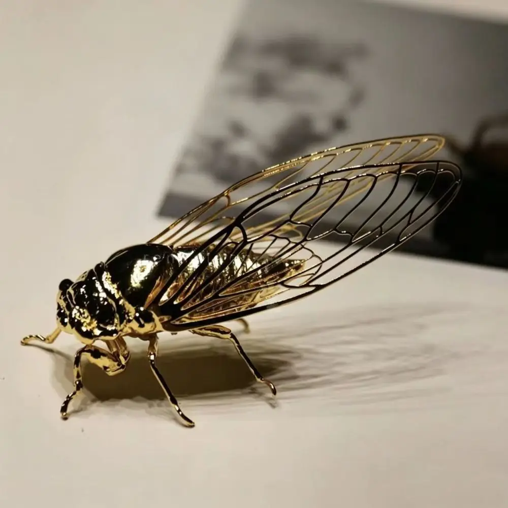 Creative Exquisite Cicada Figurine Mini Retro Alloy Animal Statue Anti-rust Durable Vintage Insect Sculpture Home Office Decor