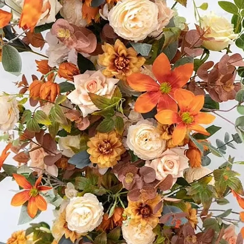 Uflower Champagne Orange Rose Wedding Backdrop Horn Arch Decor Flower Wall Floral Arrangement Event Party Stage Flower Row Stand