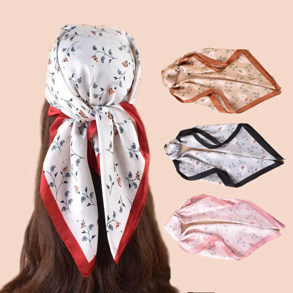 

Fashion Casual Women's Hairbands Printed Imitation Silk Shawls Wraps 70x70cm Square Scarf for Women
