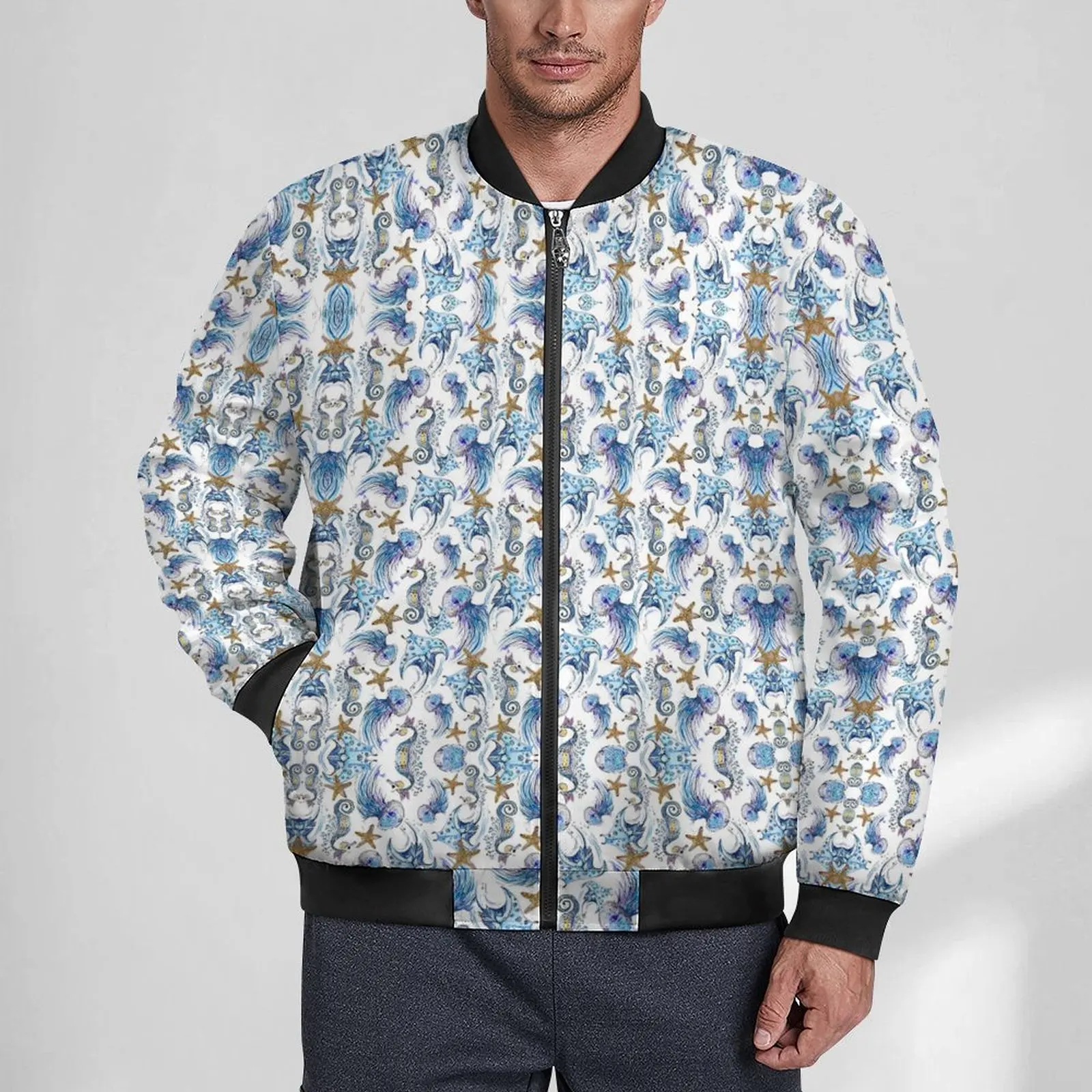 

Watercolor Sea Shells Jackets Autumn Sea Animal Kawaii Casual Coats Men Waterproof Outdoor Windbreak Custom Oversized Jacket