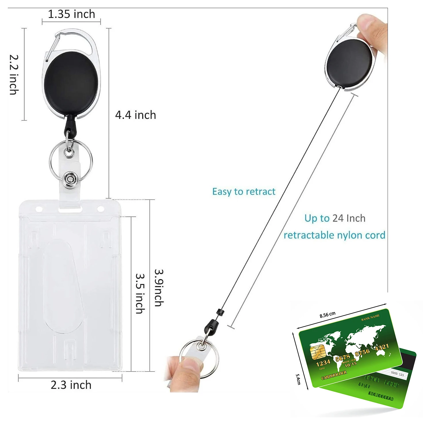 1PC Transparent ID Card Sleeve Work Certificate Hanging Tag Easy To Pull Buckle Retractable Rope Anti-lose Waist Keychain