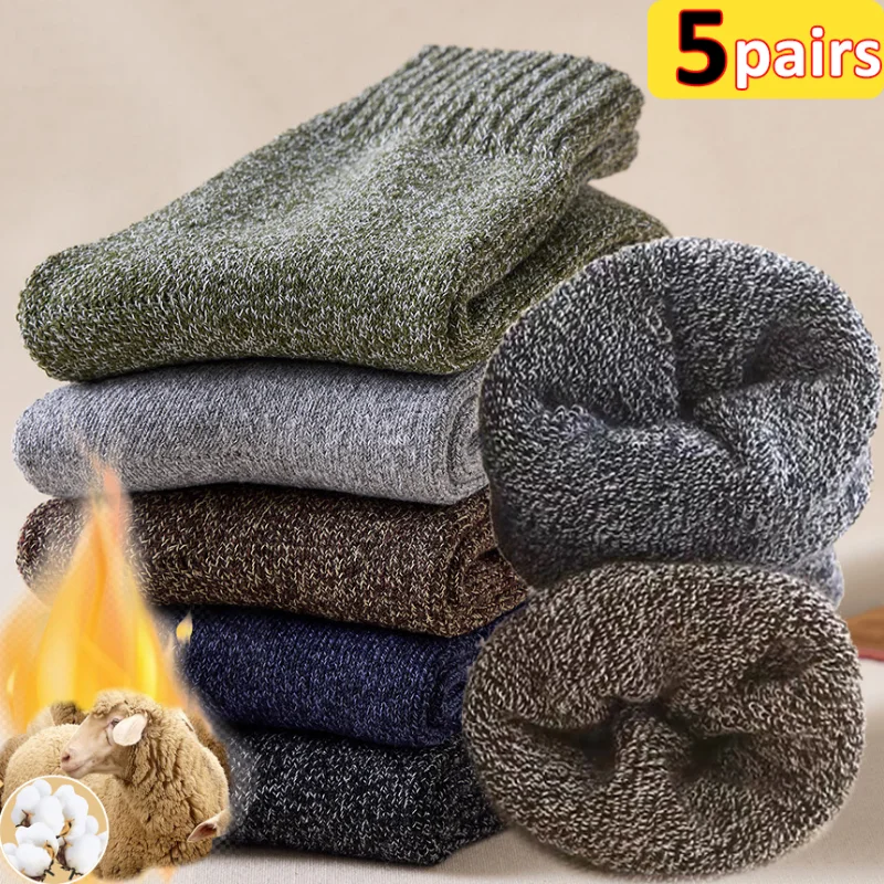 1-5pairs /pack Plus Velvet Socks Wintter Super Thick Wool Sock Cold Snow Russia Keep Warm Wpmen Men Floor Socks Male Mid Tube