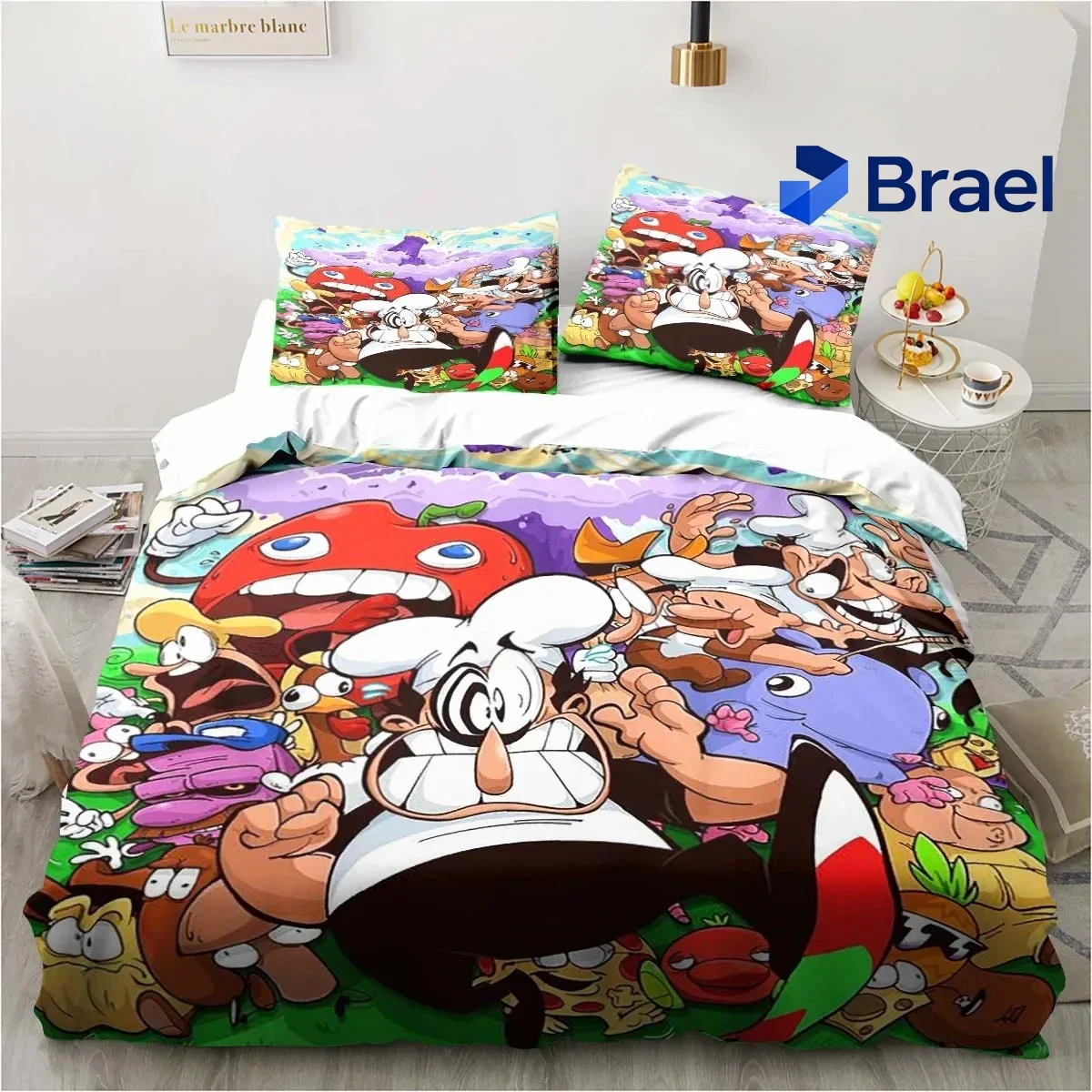 Exquisite Pizza Tower Classic Pixel Style Bedding Set,Duvet Cover Bed Set Quilt Cover Pillowcase,King Queen Twin Size Boys Girls