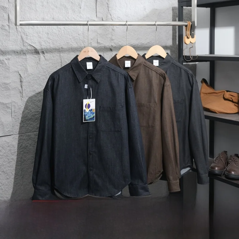 

Мужская повседневная свободная рубашка-куртка в стиле ретро из высококачественного денима с эффектом потертости, весенняя, модная, брендовая, из хлопка, полиэстера и лиоцелла