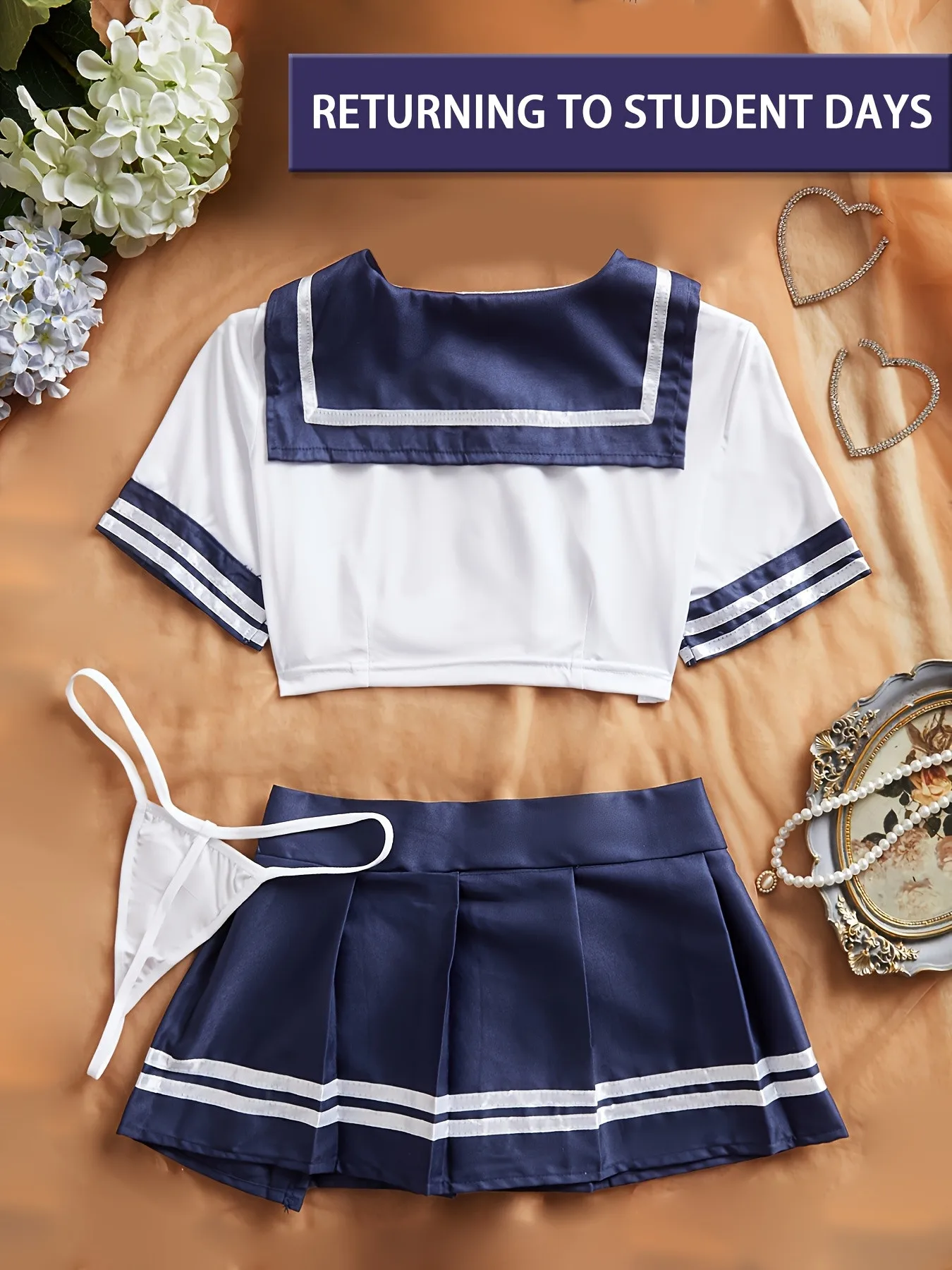 Conjunto de lencería Sexy de marinero para mujer, ropa de dormir de Cosplay de colegiala japonesa, minifalda plisada, Top corto, pijama, 3 uds.