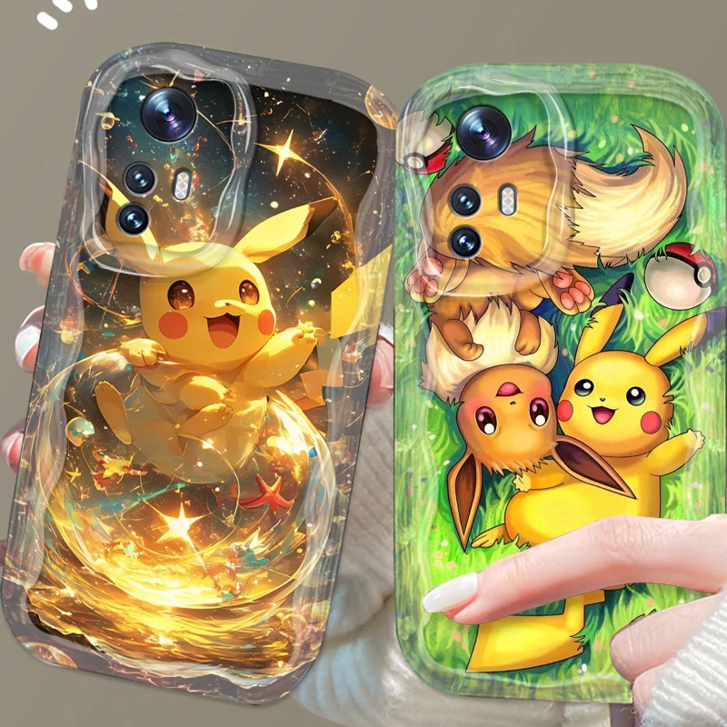 P-Poke M-Mon P-Pikachu Cute For Xiaomi Mi 14 12 12T 11 Lite Poco M6 X6 X5 X4 X3 M3 F4 Pro GT NFC 5G Wave Oil Back Phone Case