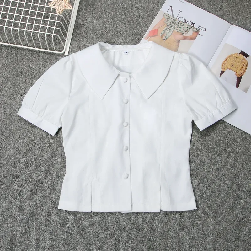 Adult Female Japanese School Dresses Costume Girls JK Uniform Shirt Summer Short Sleeves Tops Waist Back Rope Straps Tight Thin