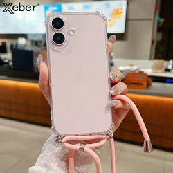 Crossbody Lanyard Necklace Cord Strap Case For iPhone 16 Pro Max 15 Plus Transparent Shockproof Protection Soft TPU Bumper Cover