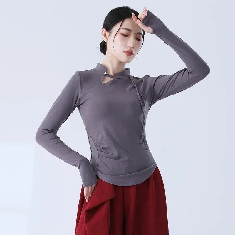 stand-up collar retro diagonal placket buckled Chinese style cheongsam collar dance practice clothes long-sleeved top