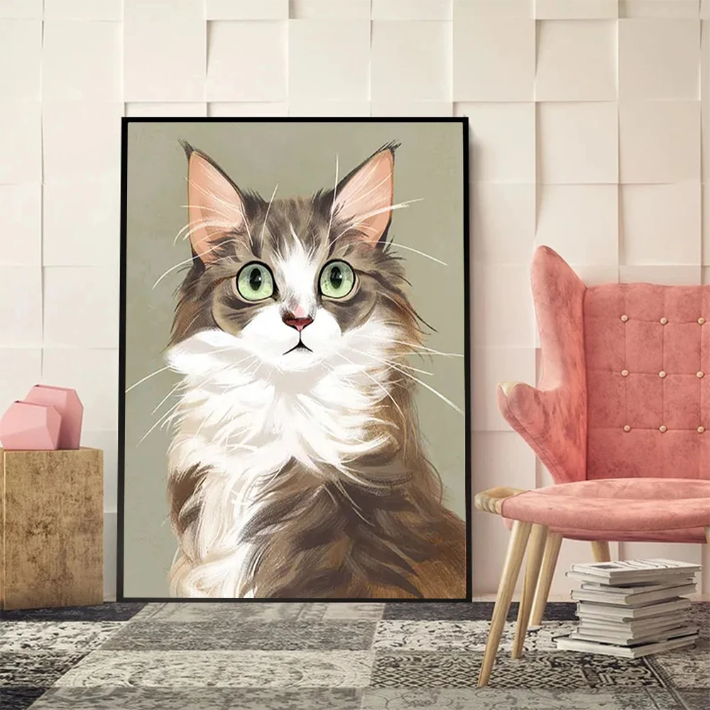 Cartoon Cute Cat Art Canvas Painting Long-haired Cats Posters and Prints for Children's Room Home Decor Wall Art