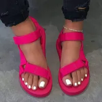 Large Size Sandals Women's Pure Color Lightweight Buckle Strap Magic Stick Toe Exposure Beachwear Thick Bottom Sandals