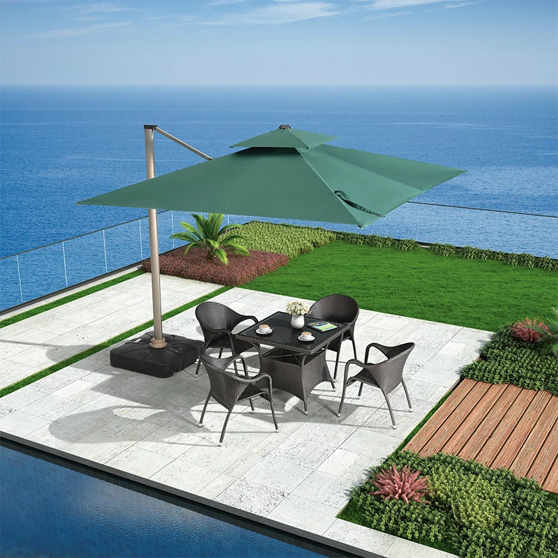 3x3m Square Double Tier Patio Umbrella, Waterproof Outdoor Parasol with Crank & Base, UV50+ for Garden & Terrace