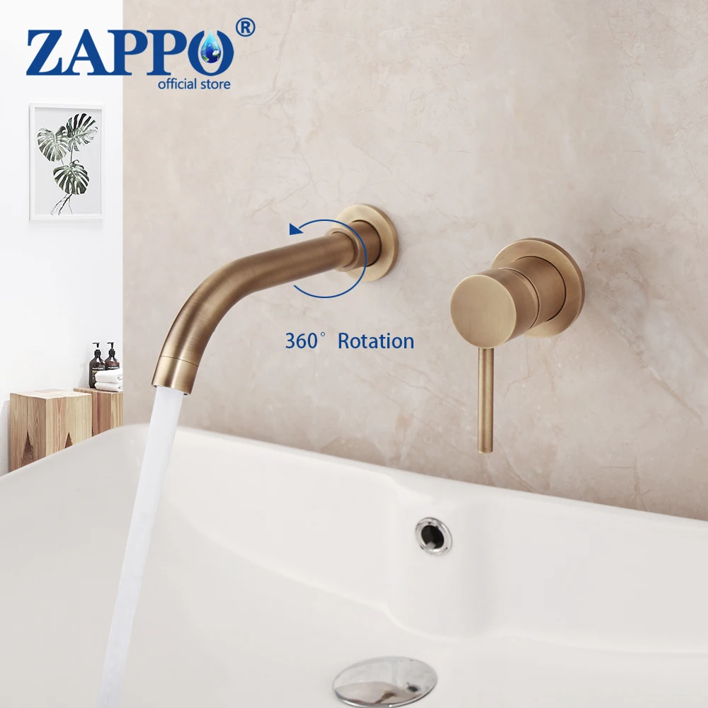 

ZAPPO Bathroom Faucets Sink Antique Brass Hot Cold Wash Mixer Crane 360 Rotation Sink Faucet Single Handle Bathtub Tap