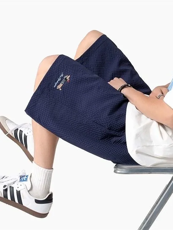 

Мужские летние шорты Dopamine: тонкие, с вышивкой, из ткани Bubble, спортивные, быстросохнущие, пляжные, модные, для пар, повседневные брюки до колен