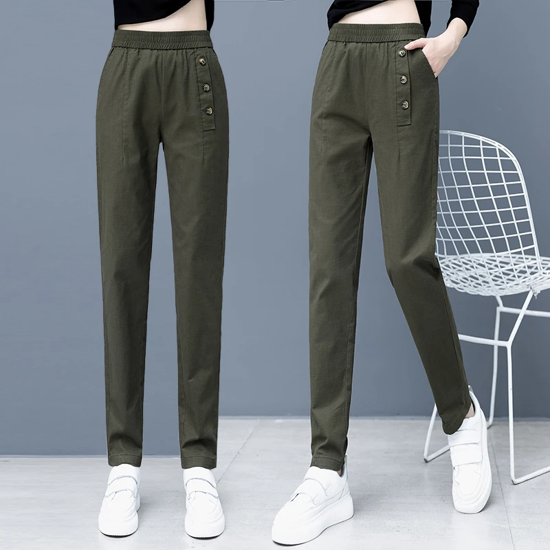 2024 Spring Summer Fashion Cotton Straight Cargo Pants Women Casual High Waist Loose Trousers Female Full Season Style