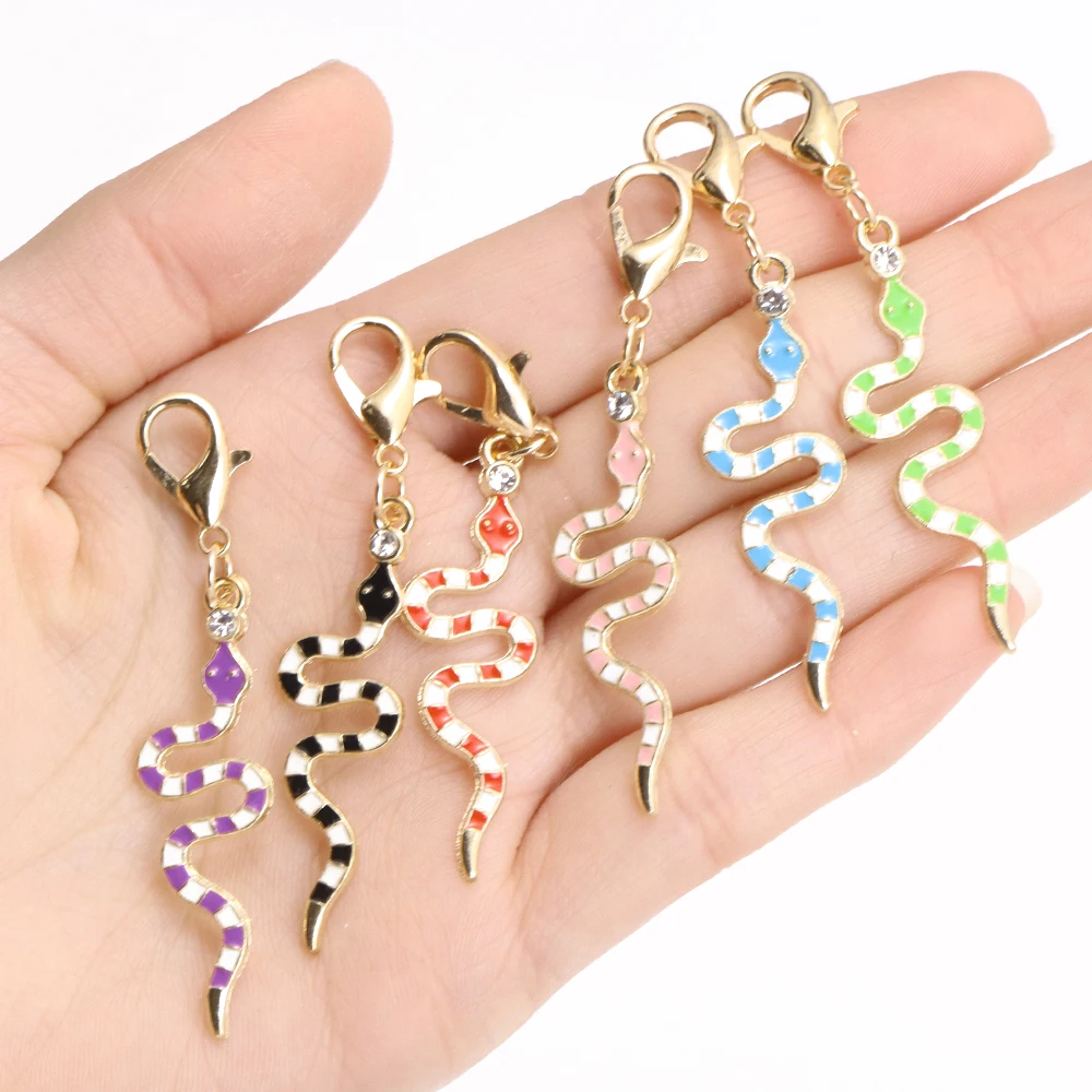 10Pcs Colorful Enamel Striped Snake Charms Stitch Markers Locking Stitch Marker with Lobster Claw Clasps DIY Jewelry