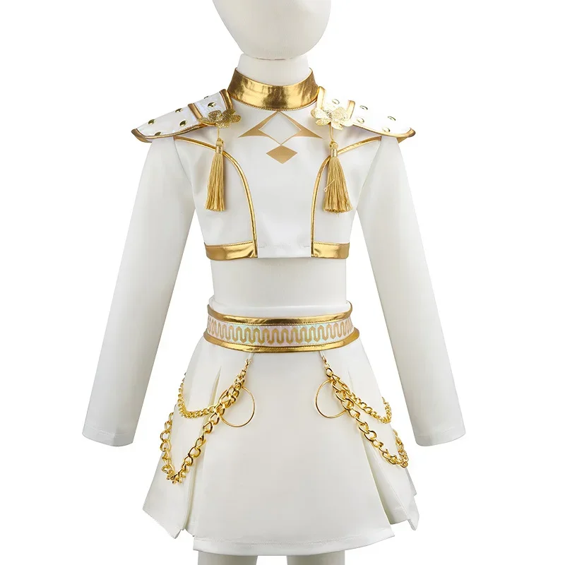 Kinder Mädchen Weiß-Gold Fancy Cosplay-Set Schulterpolster Kettenrock für Halloween Geburtstag Themenparty Karneval Rollenspiel-Outfit – Detail 3