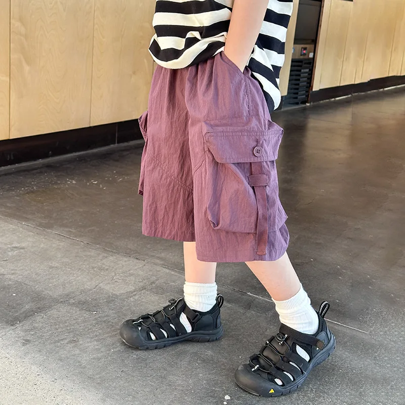 

New Arrival Kids Boy Pink Cargo Shorts With Pockets 2025 Summer Children Cotton Short Pants Age 5 6 7 8 9 10 11 12 13 14 Years