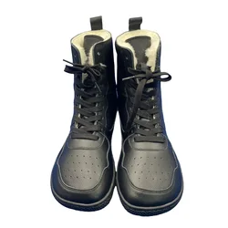 Tipsietoes botas de invierno de cuero genuino descalzo medio-alto forro de piel Natural Real cálido hombres mujeres suela cero peso ligero