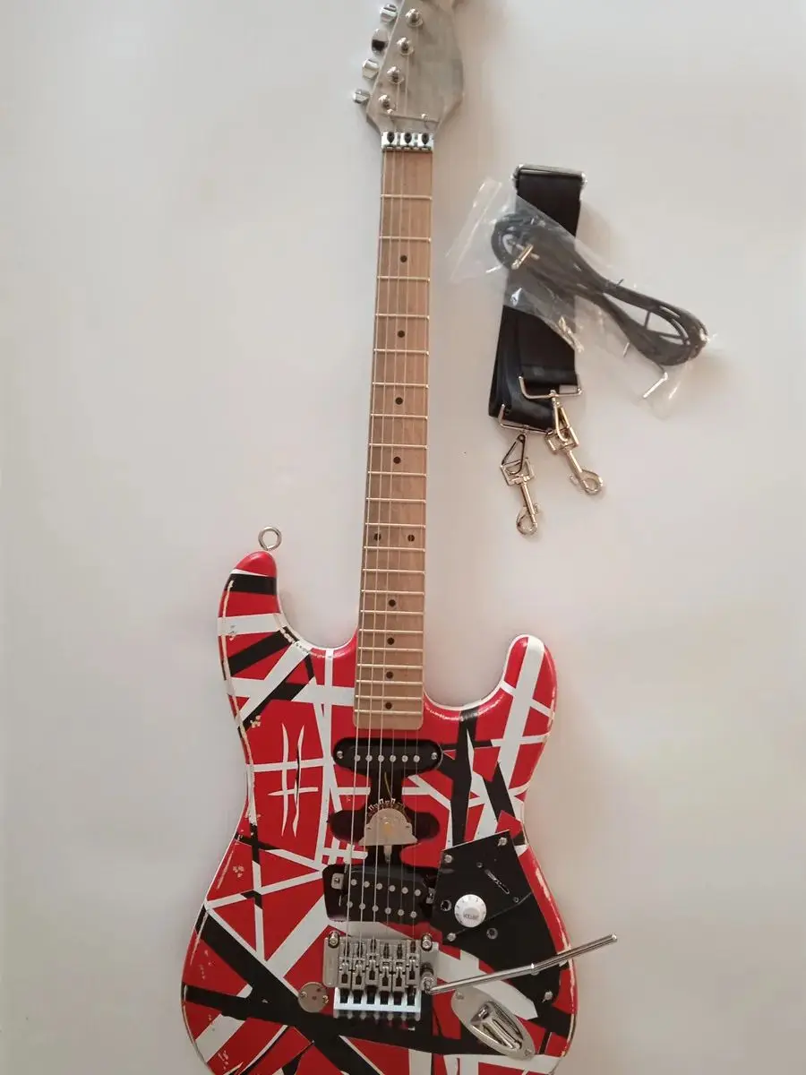 Electric Guitar Heavy Relic Red Franken Black White Stripes Floyd Rose Tremolo Bridge Frankenstein