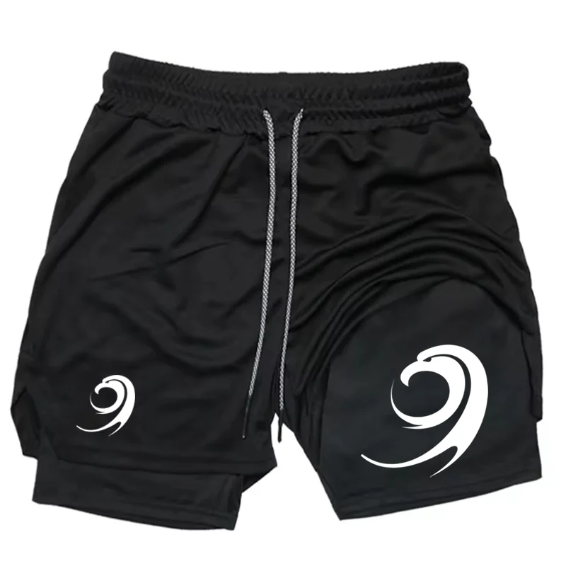 

Men's Black 2-in-1 Soccer Athletic Shorts, Quick-Dry Breathable, Drawstring Waist, Ideal for Gym,Training & Football Gamestk0498