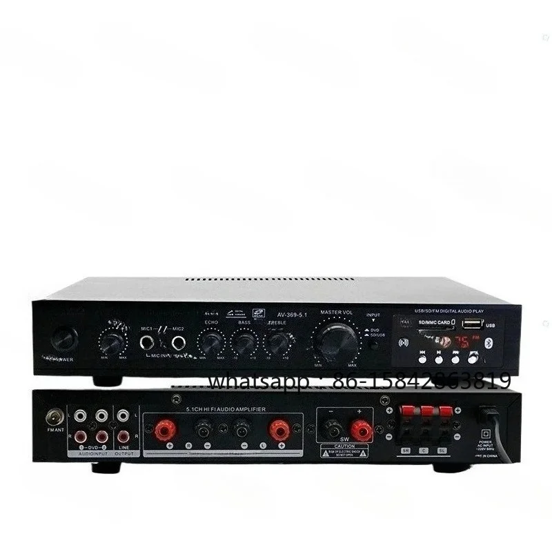 5.1 Channel High Power Amplifier Heavy Bass Home Theater Stage Outdoor Bluetooth Amp with FM Radio