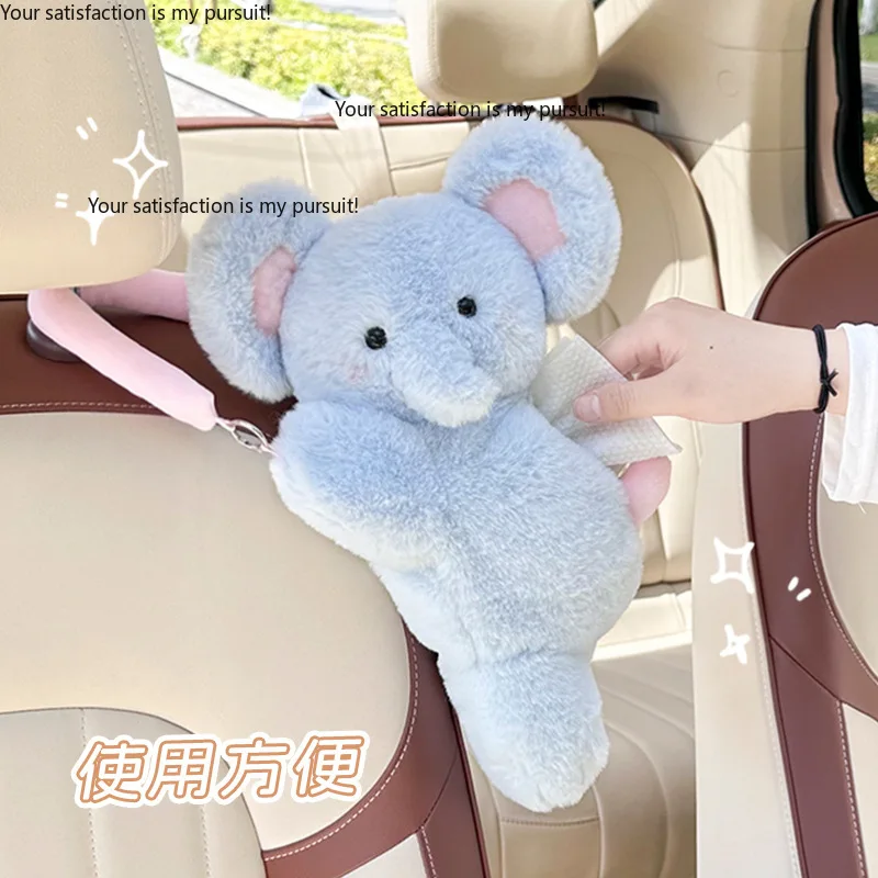 for car seat back Redbook trending elephant plush hanging car tissue holder, cartoon doll tissue pouch