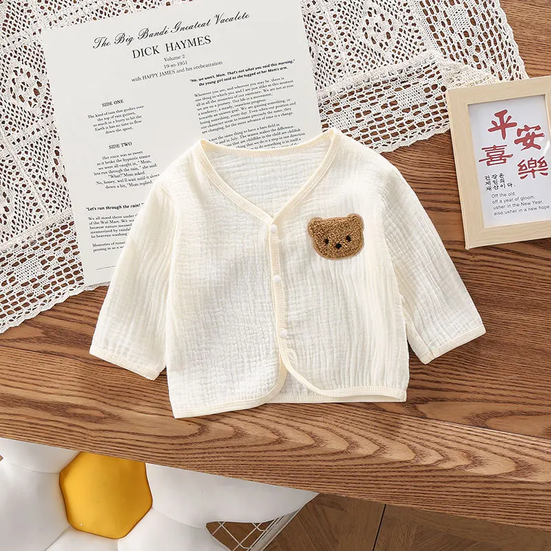 Summer Toddler Infant Baby Boys Girls Rompers Jumpsuits With Hat Bear Doll Decorated Baby One-Piece Overalls Cardigans