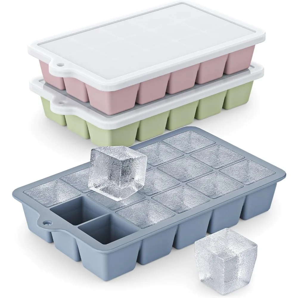 

Silicone Ice Cube Tray 3 Pack, Easy Release ice cube tray with lid, BPA Free Ice Cubes Trays for Freezer,ice cube mold for Cockt