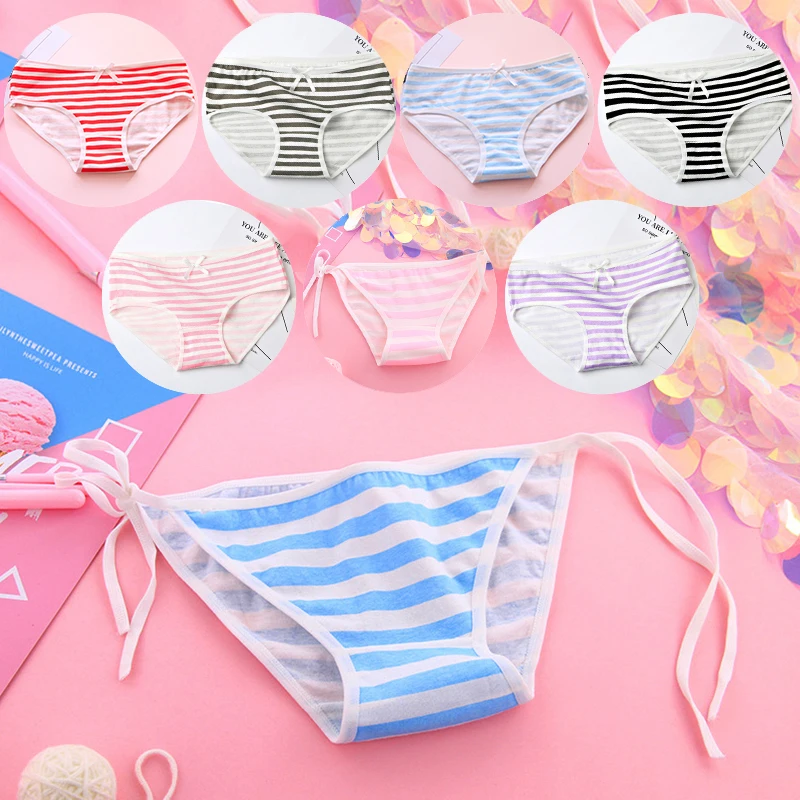 Gratis Size Japan Harajuku Kawaii Sexy Anime Strepen Underpants Katoenen Slipje Lingerie Roze Blauw Bandage Ondergoed Lolita Meisje