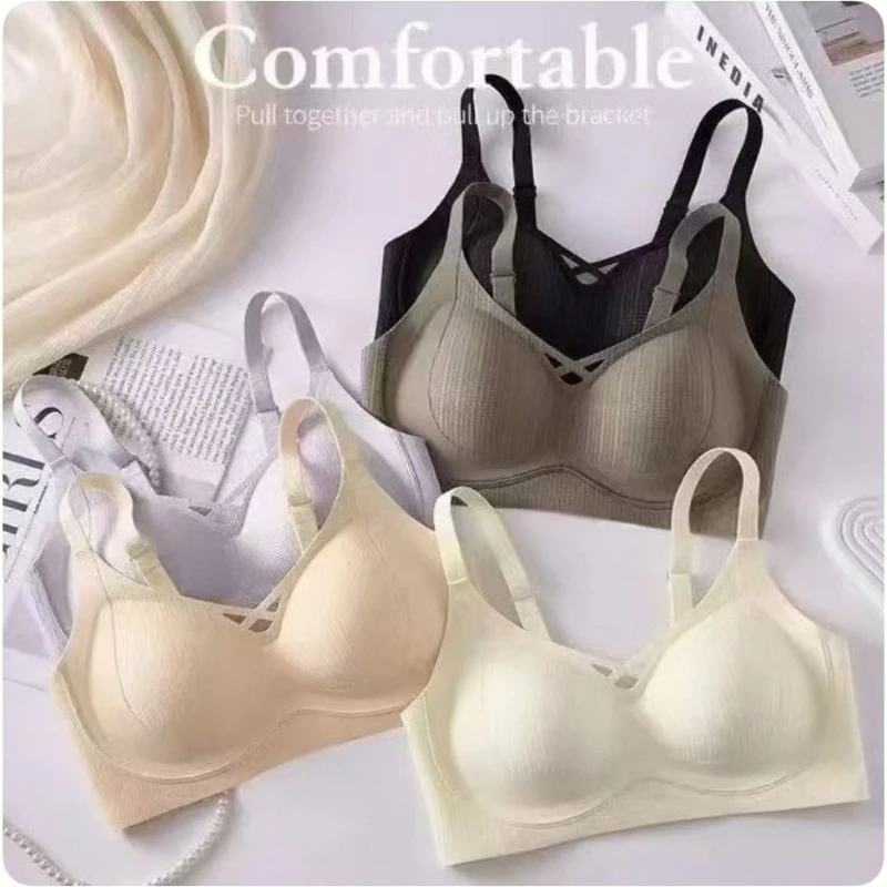 Stylish Minimalist Women Soft Breathable Wireless Push Up Gather Bra Lifting Seamless Skin Friendly Comfort No Steel Ring Bra