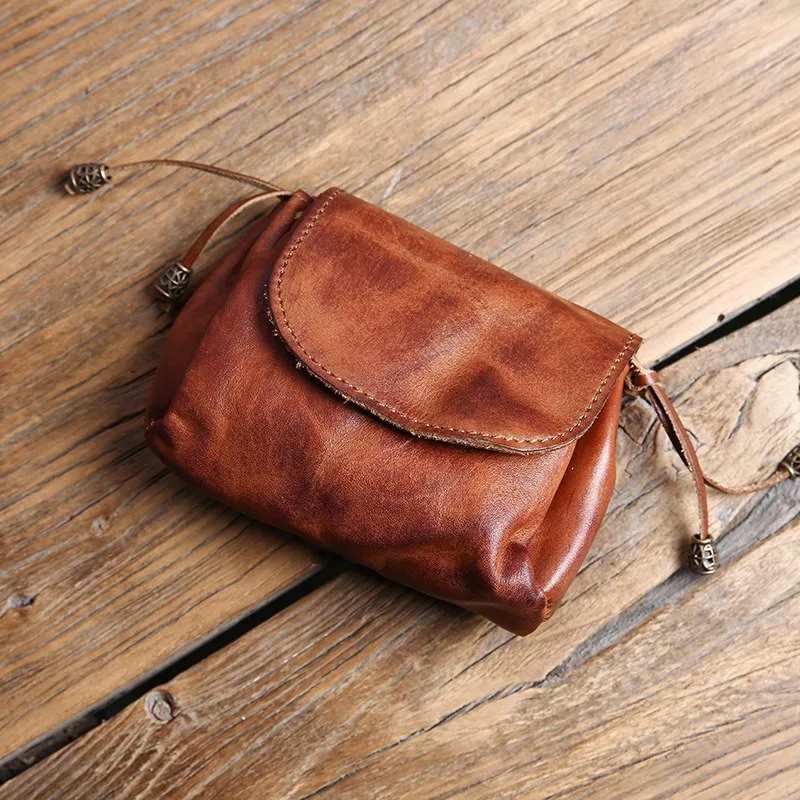 Vintage Handmade Top Layer Leather Coin Purse for Men Women Genuine Leather Unisex Car Key Case Mini Snap Button Card Holder