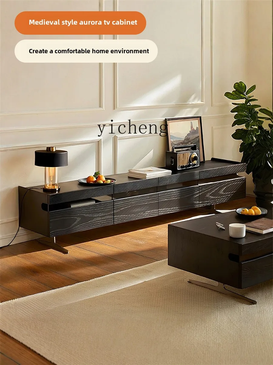 HYS medieval solid wood TV cabinet coffee table combination living room household small apartment floor