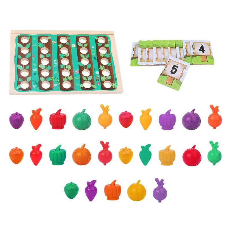 Wooden Play Food Sets For Kids Farm Harvest Shape Sorting Game Learning Fine Motor Skills Toys Kid Pretend Play Toys For Boys