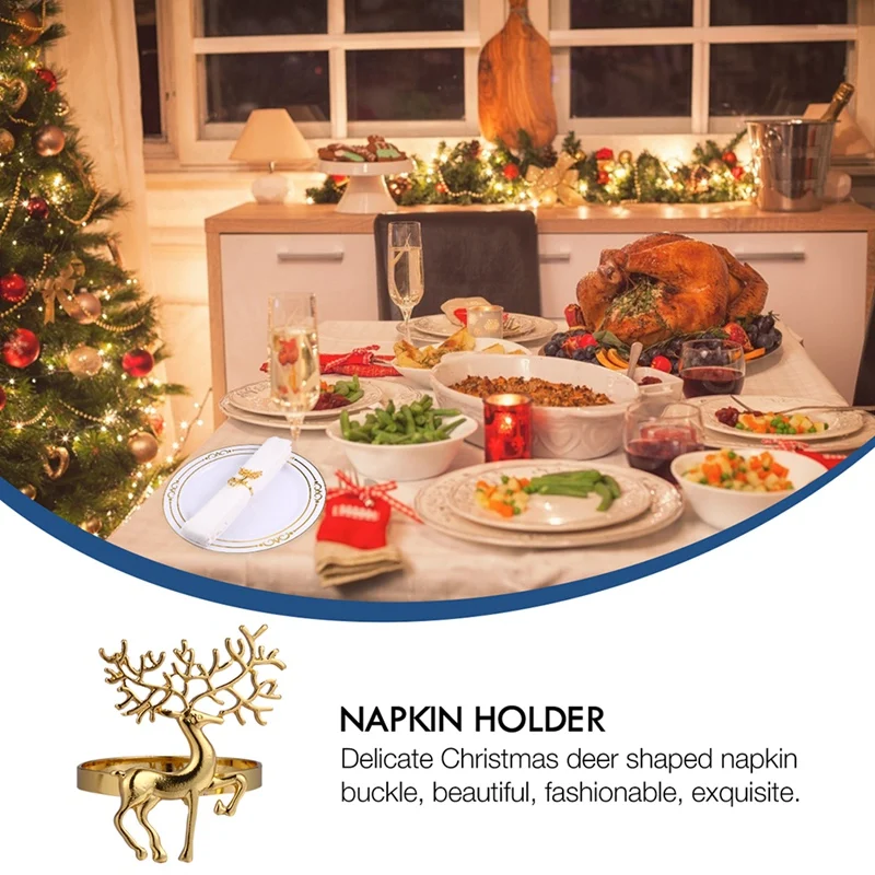 New Christmas Decorations Napkin Ring Durable Delicate Deer Napkin Ring Holder For Restaurant Christmas Party Dinner