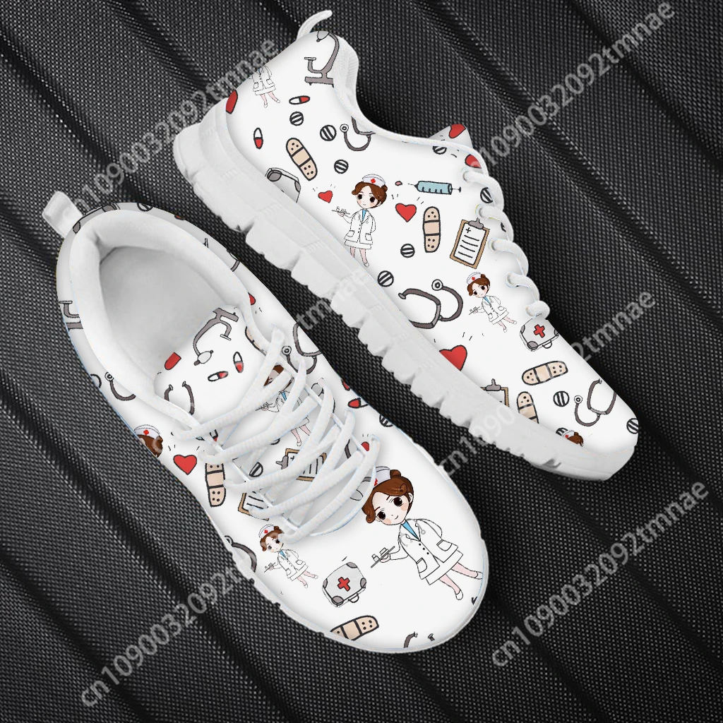 Custom Cute Cartoon Surgical Nurse Sneakers Medical Design Women White Flats Shoes Lightweight Running Footwear  sneakers women