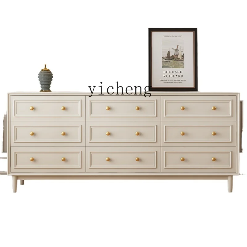 

ZK Solid Wood Chest of Drawers Vintage Bedroom Living Room Storage Cabinet Simple and Light Luxury Six-Drawer TV Cabinet