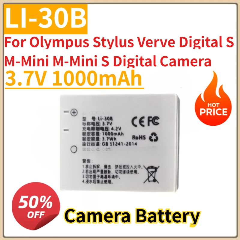

High Quality New LI-30B Camera Battery 3.7V 1000mAh for Olympus Stylus Verve Digital S Μ-Mini Μ-Mini S Digital Camera
