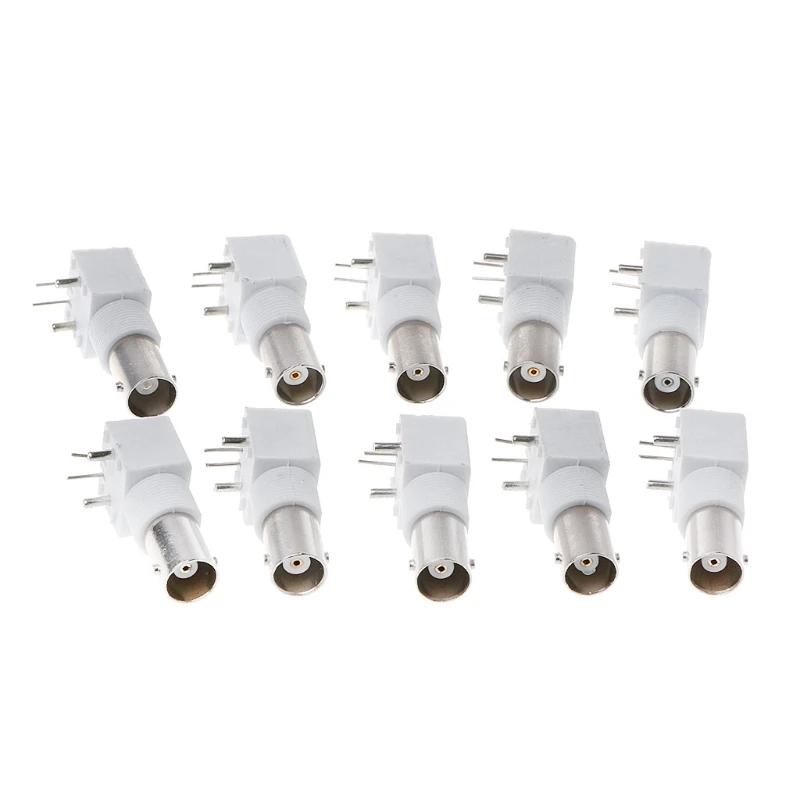 10 Pcs PC Board PCB Mount BNC Female With Bulkhead Connector For BNC Cable Zinc Nickel Right Angle