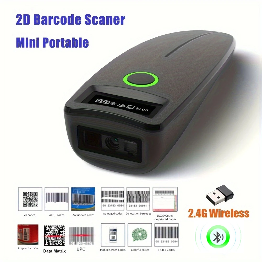 

2D/1D Barcode Scanner Mini Wireless Bluetooth Handheld Portable 1D 2D QR Code Data Matrix PDF417 Reader With Storage Function