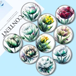 Tulip flowers 10pcs 12mm/16mm/18mm/25mm Round Photo Glass Cabochon Demo Flat Back Making findings