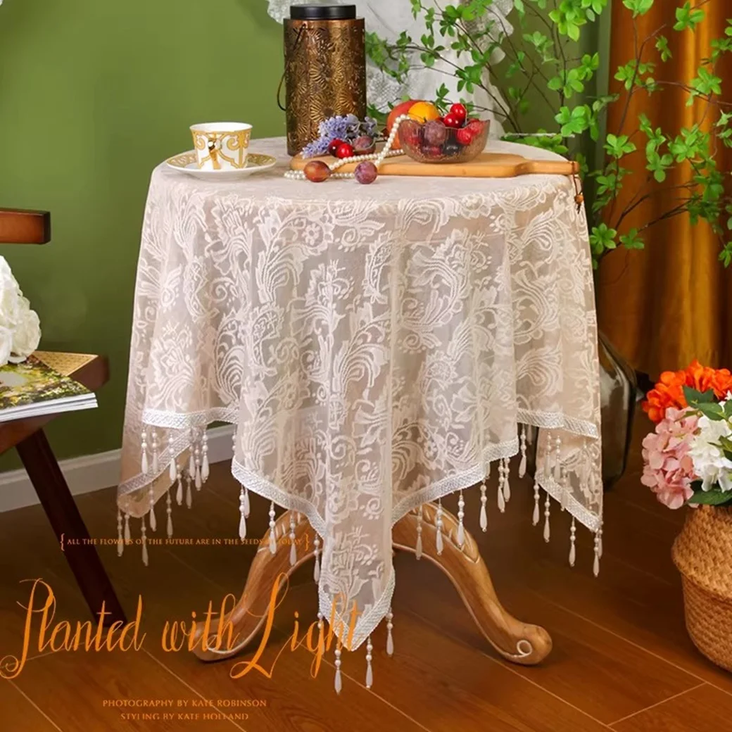 

High-Quality Floral Style Atmosphere Fabric Tablecloth French Retro Versatile Small round Cover Cloth Decorative Cover