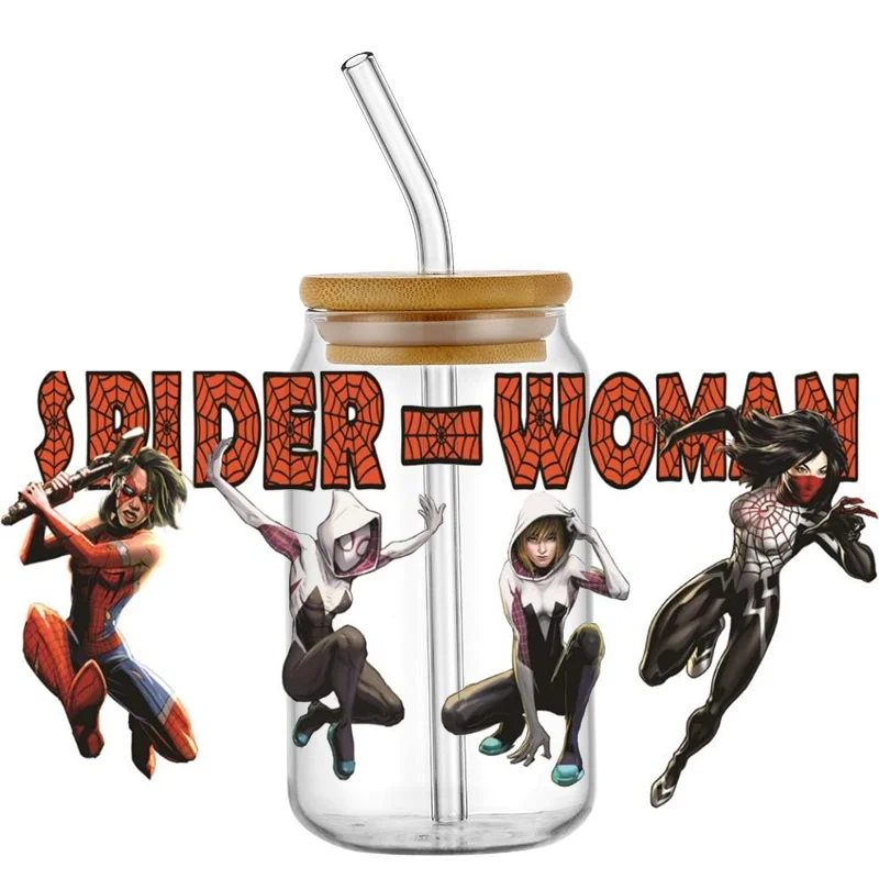 Miniso 3D Spider Superhero Cartoon Waterproof Cup Decal UV DTF Transfer Sticker for 16oz Libbey Glasses Can DIY Custom Logo Wrap