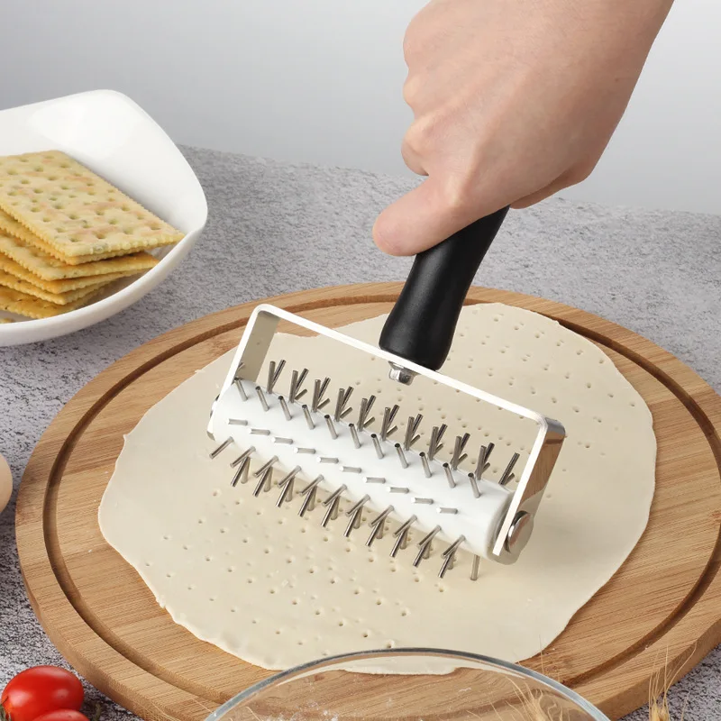 

Stainless Steel Pizza Pastry Roller Pin Non-stick Bread Cookies Baking Biscuit Patisserie Dough Tools Puncher Kitchen Gadget