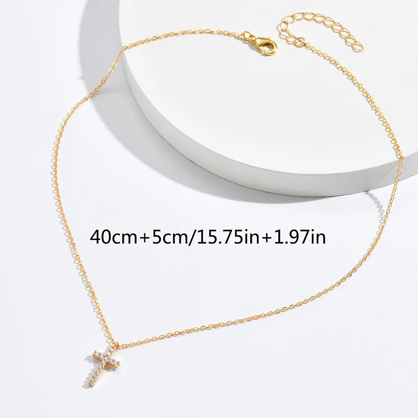 Fashion New Zircon Inlaid Cross Necklace Pendant Jewelry for Women Gold Color Long Clavicle Chain Necklaces