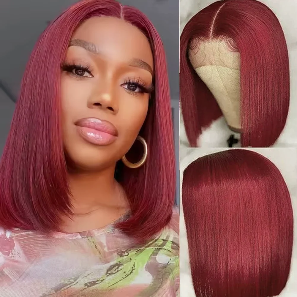 

Burgundy 13x4 Lace Front Wig 99j Bob Human Hair Straight 200 Density HD Transparent Lace Frontal Wigs For Women Burgundy Bob wig