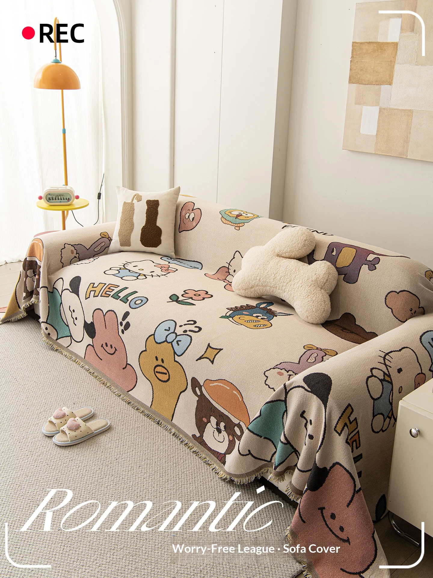 Home Sofa Cover With Tassel Living Room 3 Seater Beige Sofa Knitted Blanket Prevent Cat Scratch Couch Towel Large One Piece